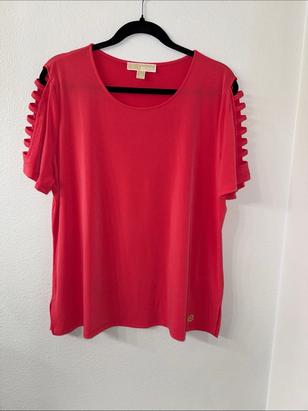 Michael Kors Open Ladder Sleeve Top with Side Slits in Coral– Size XL